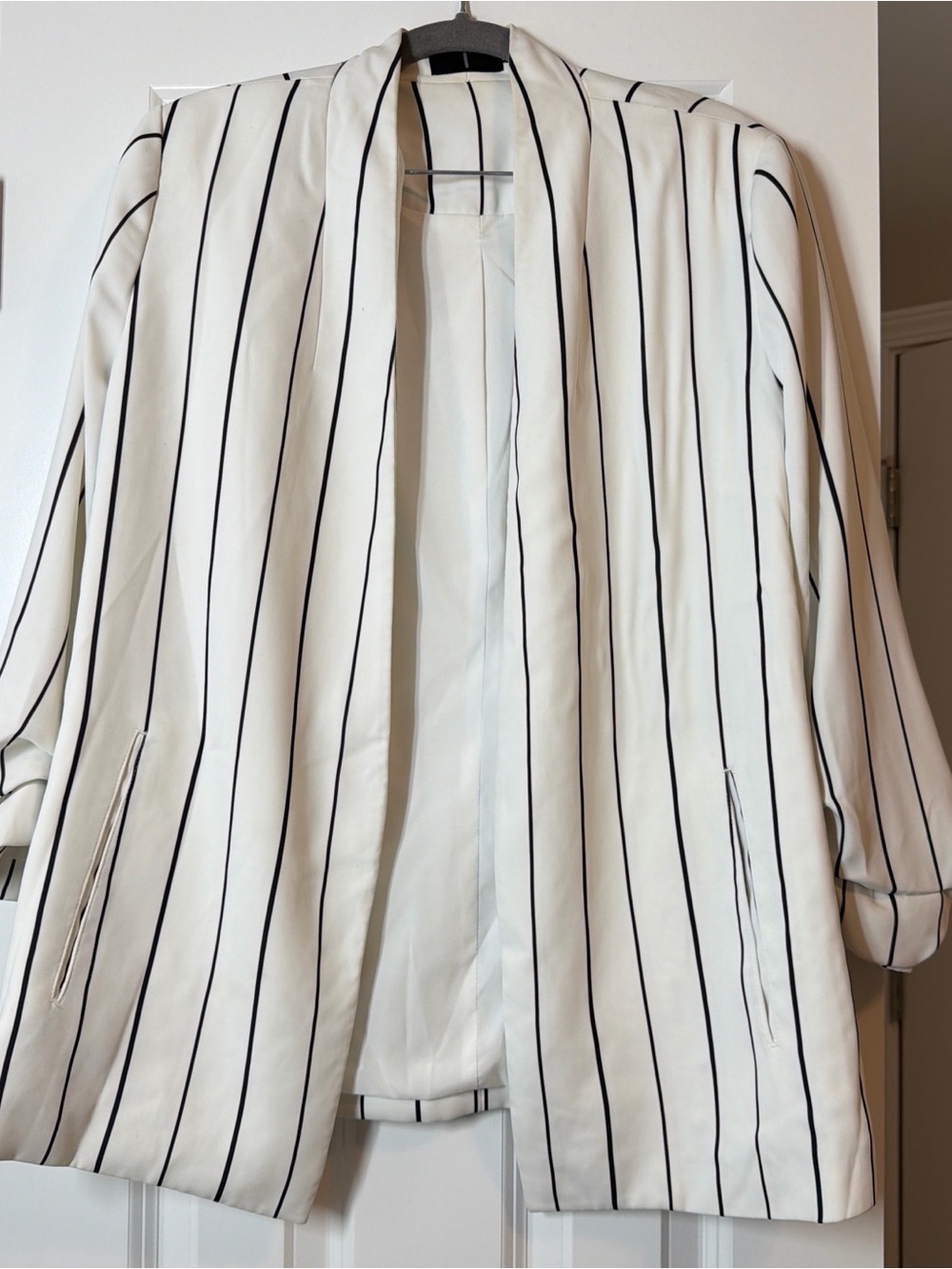 Elie Tahari White Blazer with Black Pinstripes